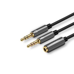   Ugreen AV140 Fejhallgató + mikrofon egyesítő kábel, fekete (1x Jack mama - 2x Jack papa) - (28 cm)