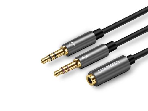 Ugreen AV140 Fejhallgató + mikrofon egyesítő kábel, fekete (1x Jack mama - 2x Jack papa) - (28 cm)